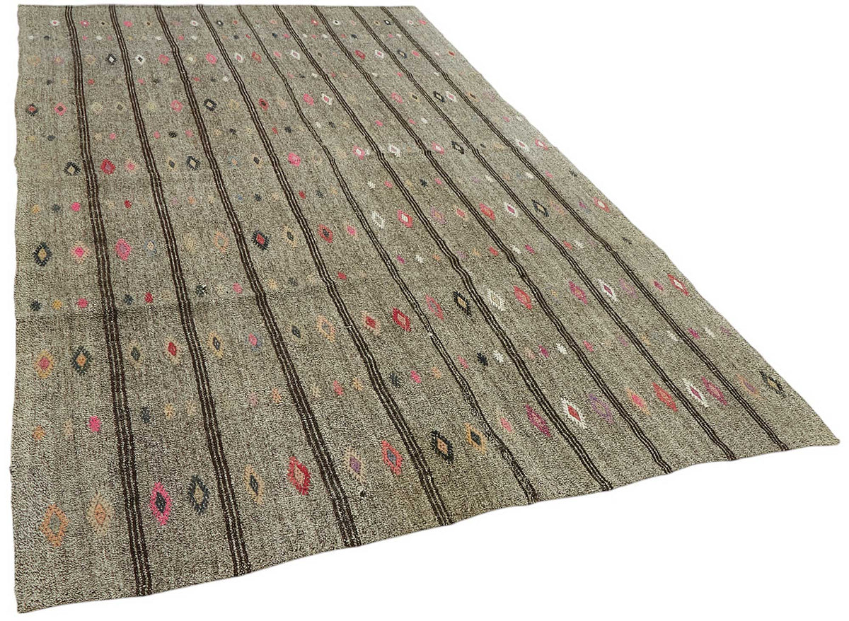 Truvo Gri Çok Renkli Keçi Kılı Geometrik Kilim 194x324 cm 47206 – genel görünüm