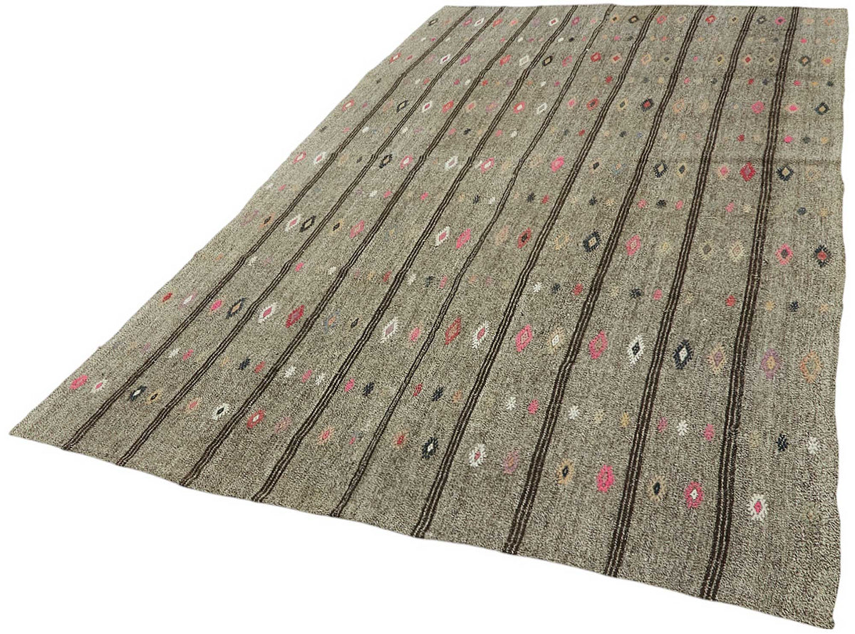 Truvo Gri Çok Renkli Keçi Kılı Geometrik Kilim 194x324 cm 47206 – doku yakın çekim