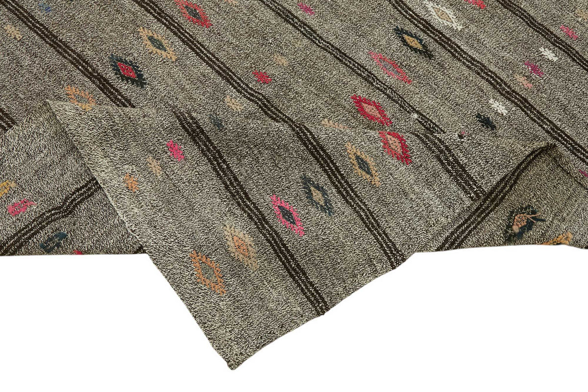 Truvo Gri Çok Renkli Keçi Kılı Geometrik Kilim 194x324 cm 47206 – kenar detayı