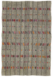 Truvo Gri Turuncu Geometrik Desenli El Dokuma Kilim 184x282 cm 47207