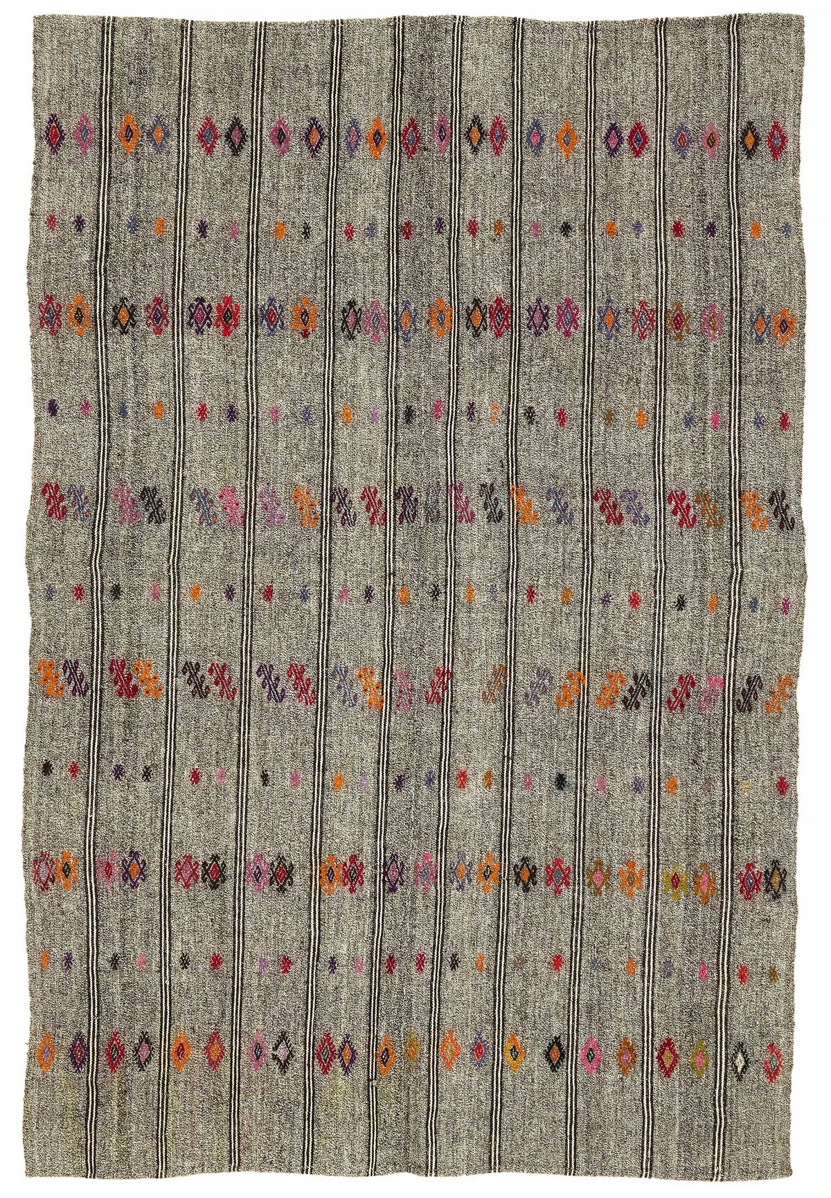 Truvo Gri Turuncu Geometrik Desenli El Dokuma Kilim 184x282 cm 47207