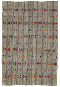 Truvo Gri Turuncu Geometrik Desenli El Dokuma Kilim 184x282 cm 47207