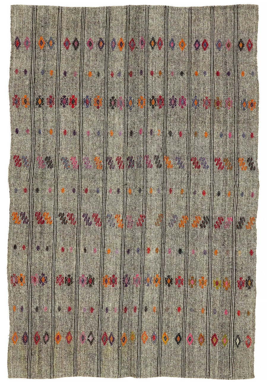 Truvo Gri Turuncu Geometrik Desenli El Dokuma Kilim 184x282 cm 47207