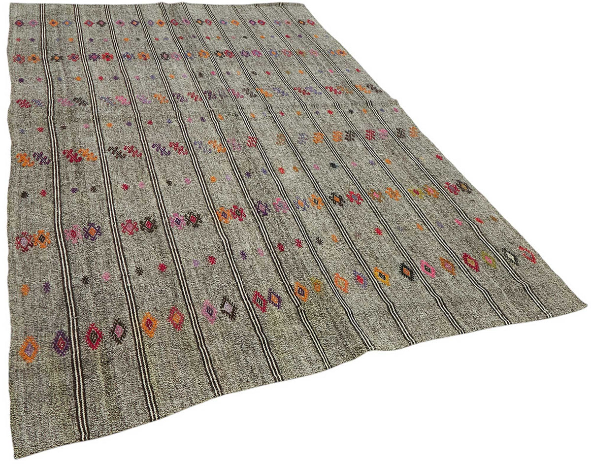 Truvo Gri Turuncu Geometrik Desenli El Dokuma Kilim 184x282 cm 47207 – genel görünüm