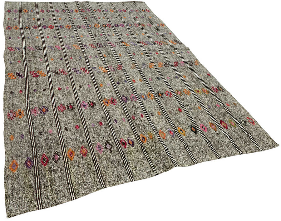 Truvo Gri Turuncu Geometrik Desenli El Dokuma Kilim 184x282 cm 47207 – genel görünüm