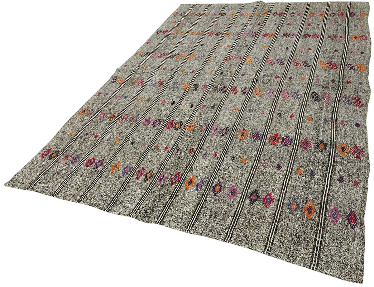 Truvo Gri Turuncu Geometrik Desenli El Dokuma Kilim 184x282 cm 47207 – doku yakın çekim