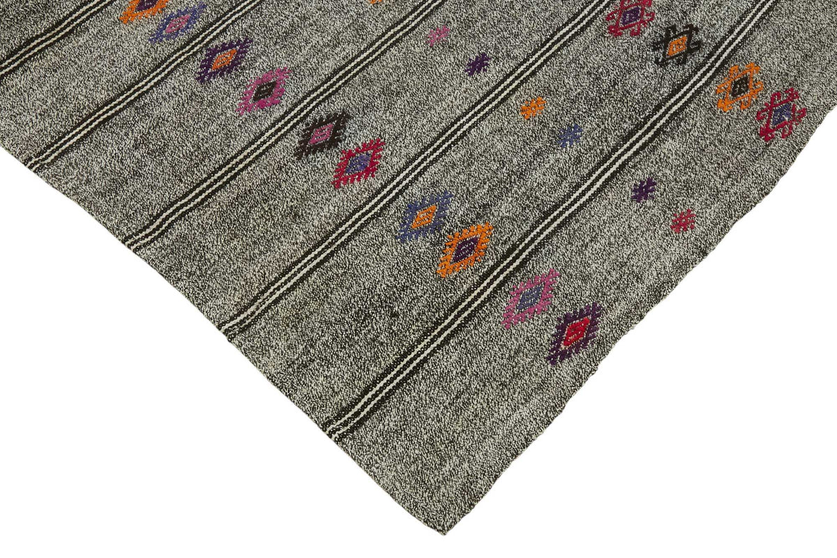 Truvo Gri Turuncu Geometrik Desenli El Dokuma Kilim 184x282 cm 47207 – detay görünümü