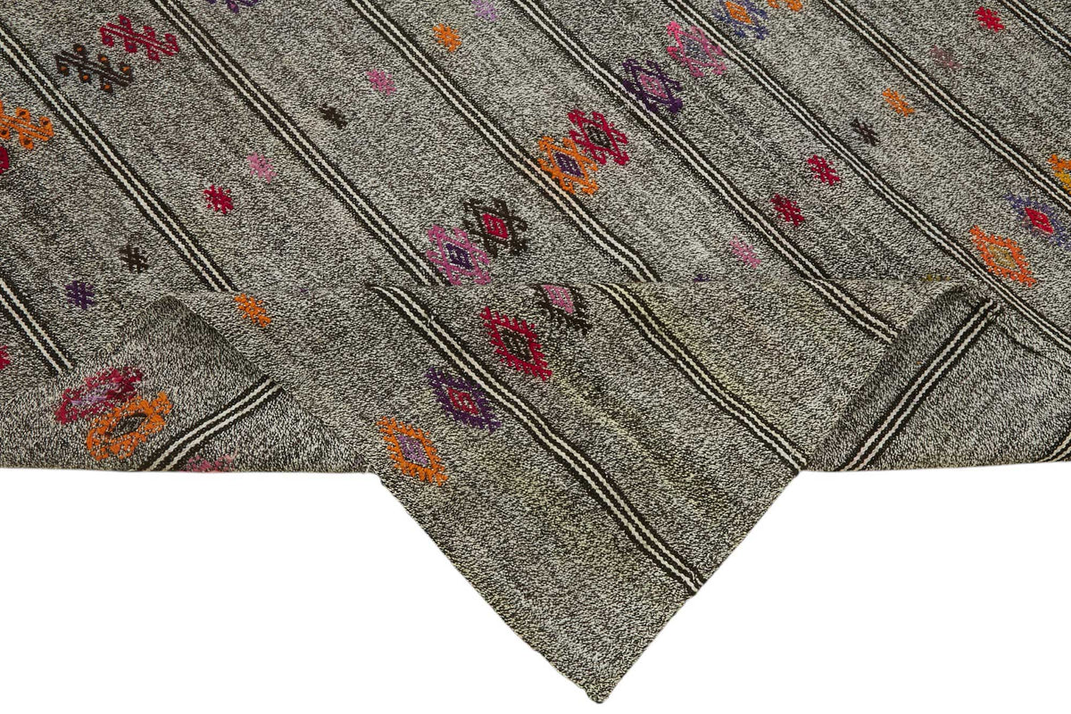Truvo Gri Turuncu Geometrik Desenli El Dokuma Kilim 184x282 cm 47207 – kenar detayı