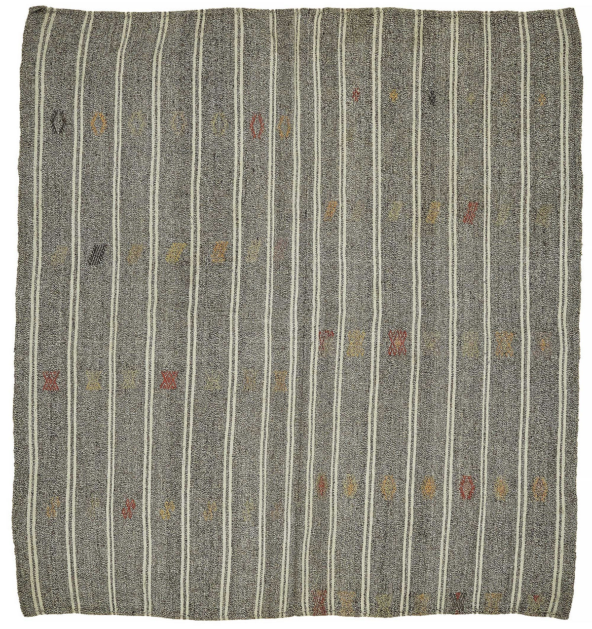 Truvo Gri Kırmızı Çizgili Keçi Kılı El Dokuma Kilim 193x200 cm