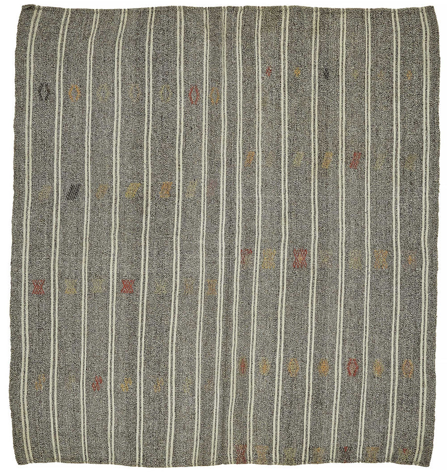 Truvo Gri Kırmızı Çizgili Keçi Kılı El Dokuma Kilim 193x200 cm