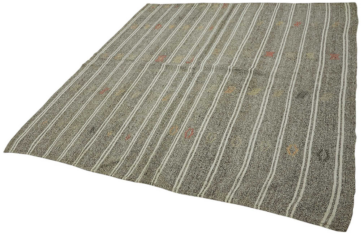 Truvo Gri Kırmızı Çizgili Keçi Kılı El Dokuma Kilim 193x200 cm – doku yakın çekim