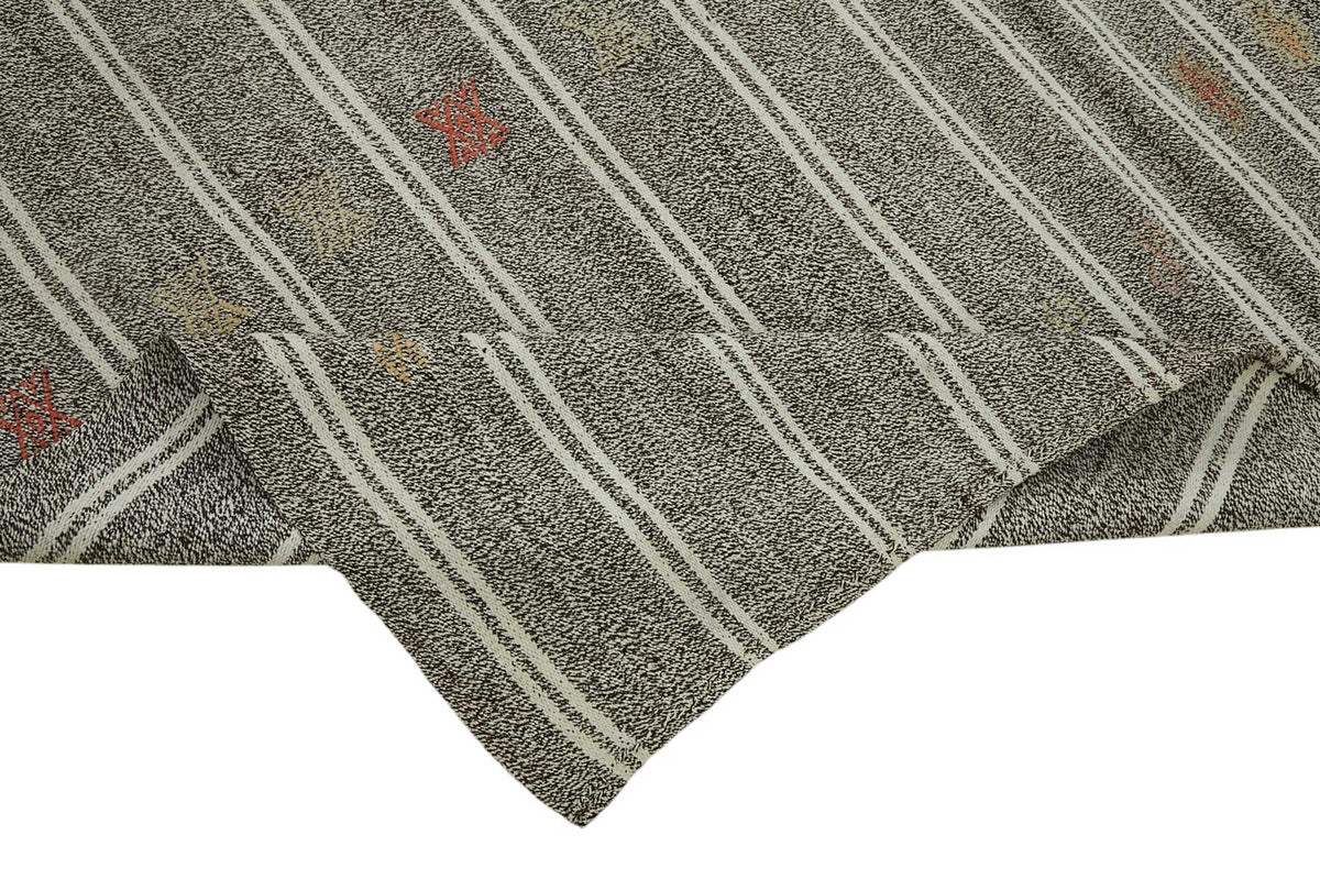 Truvo Gri Kırmızı Çizgili Keçi Kılı El Dokuma Kilim 193x200 cm – kenar detayı