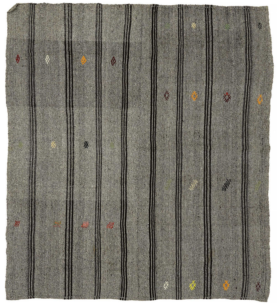 Truvo Gri Siyah Çizgili Keçi Kılı Kilim 208x233 cm 47210