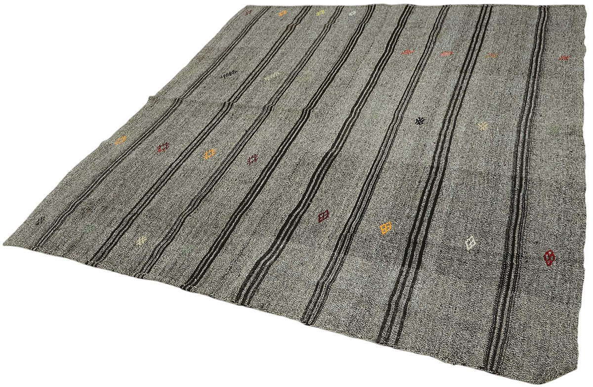 Truvo Gri Siyah Çizgili Keçi Kılı Kilim 208x233 cm 47210 – doku yakın çekim