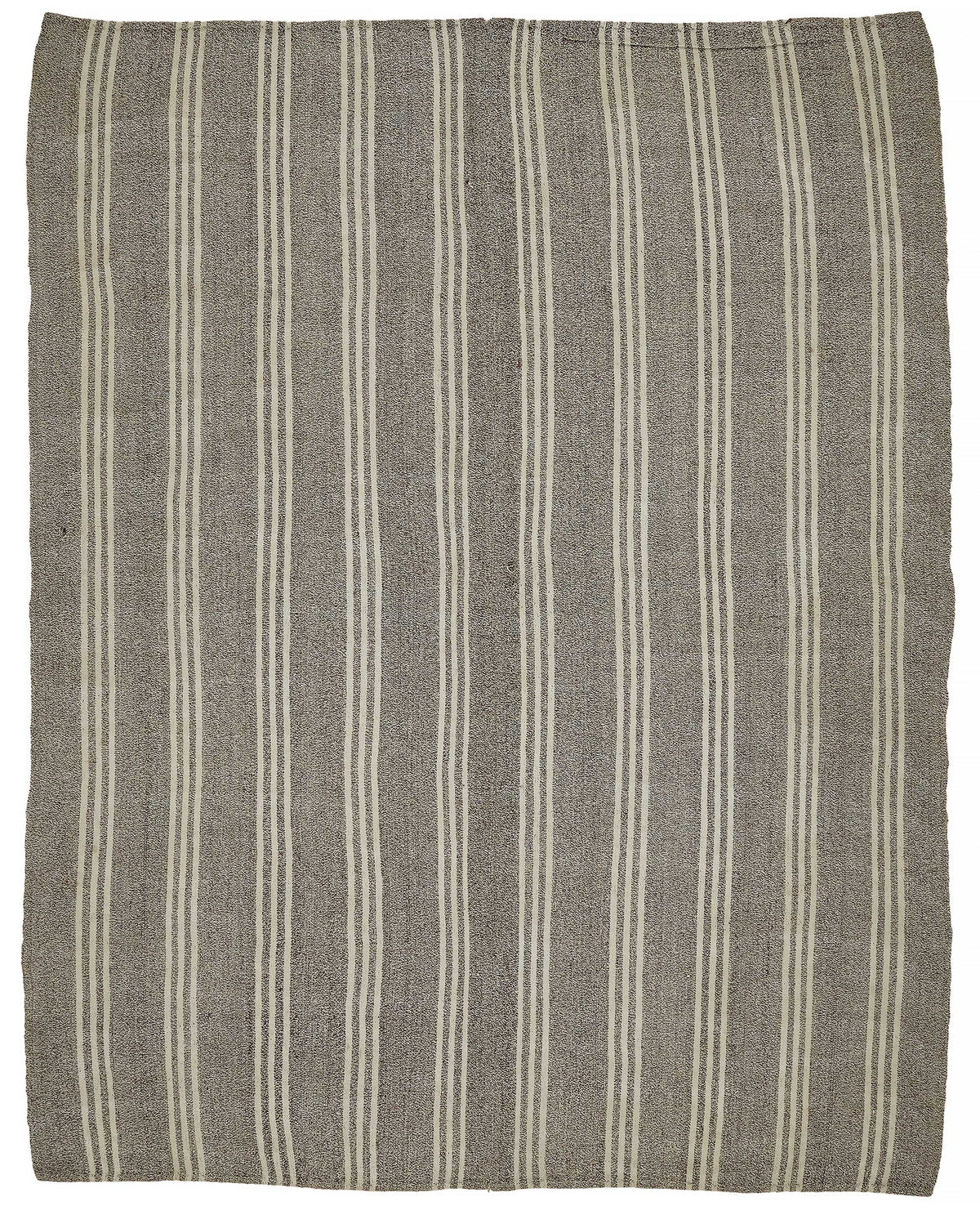 Truvo Gri Ekru Çizgili Keçi Kılı El Dokuma Kilim 235x305 cm