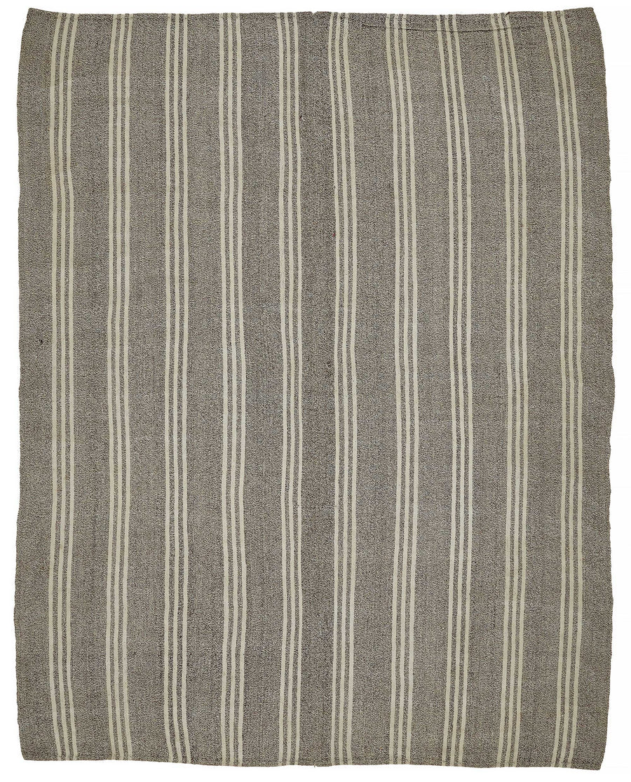 Truvo Gri Ekru Çizgili Keçi Kılı El Dokuma Kilim 235x305 cm
