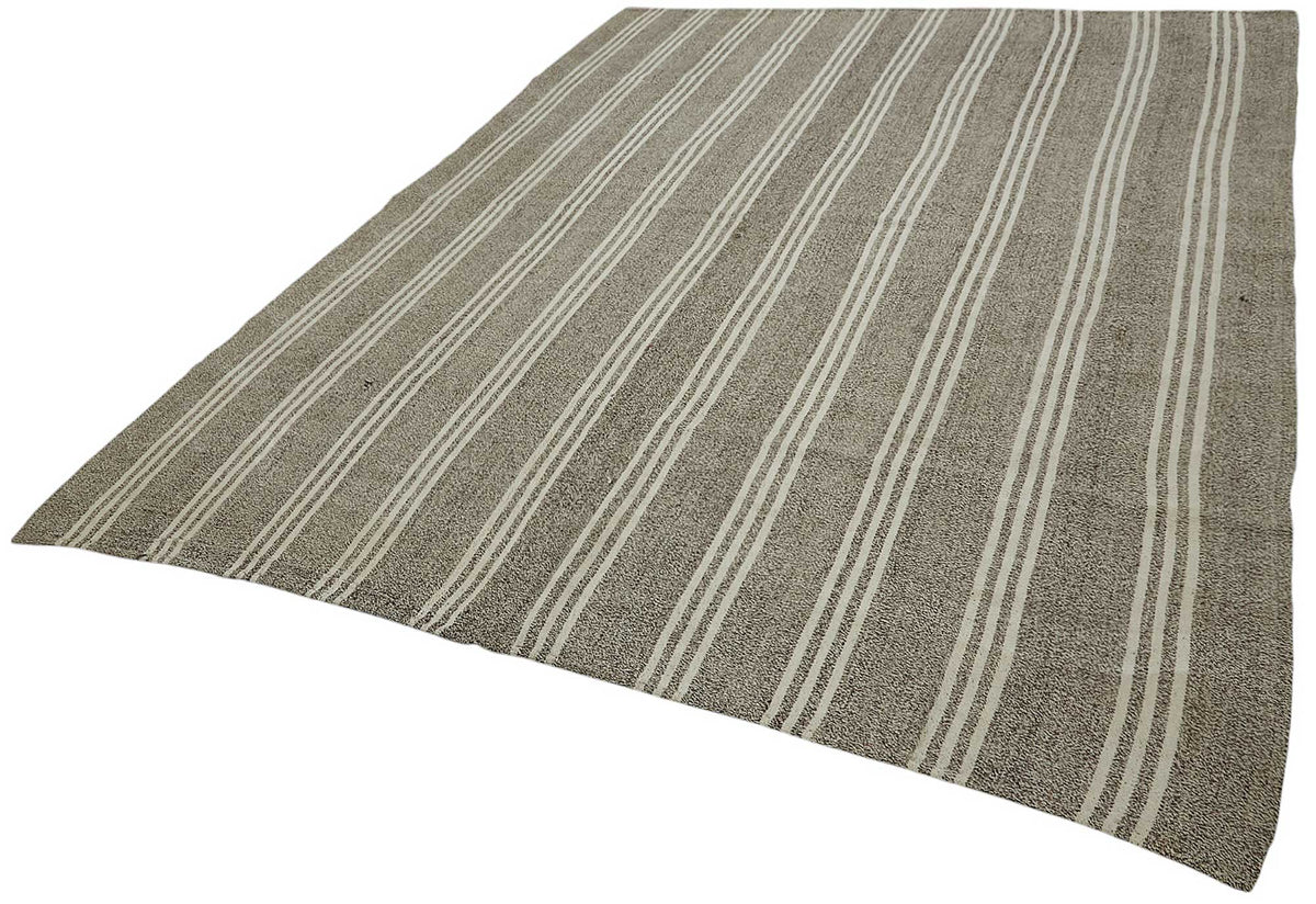 Truvo Gri Ekru Çizgili Keçi Kılı El Dokuma Kilim 235x305 cm – doku yakın çekim