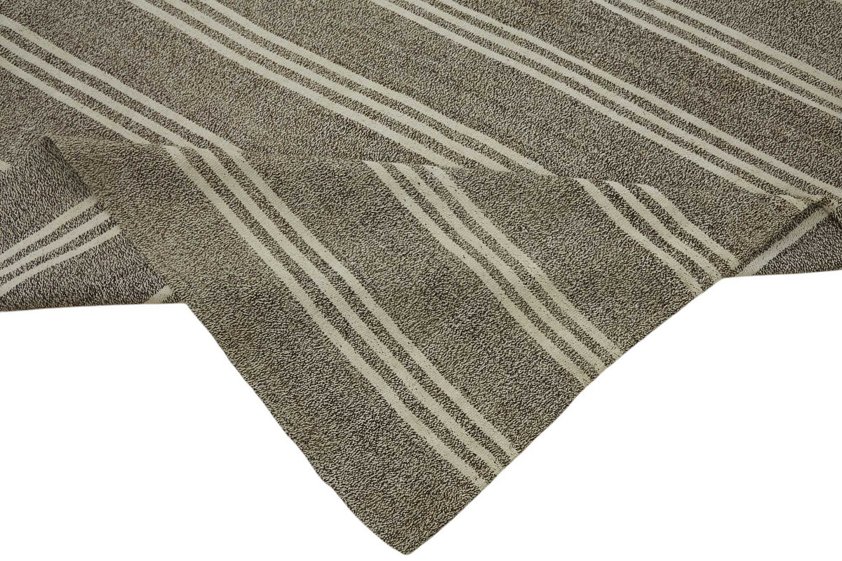 Truvo Gri Ekru Çizgili Keçi Kılı El Dokuma Kilim 235x305 cm – kenar detayı