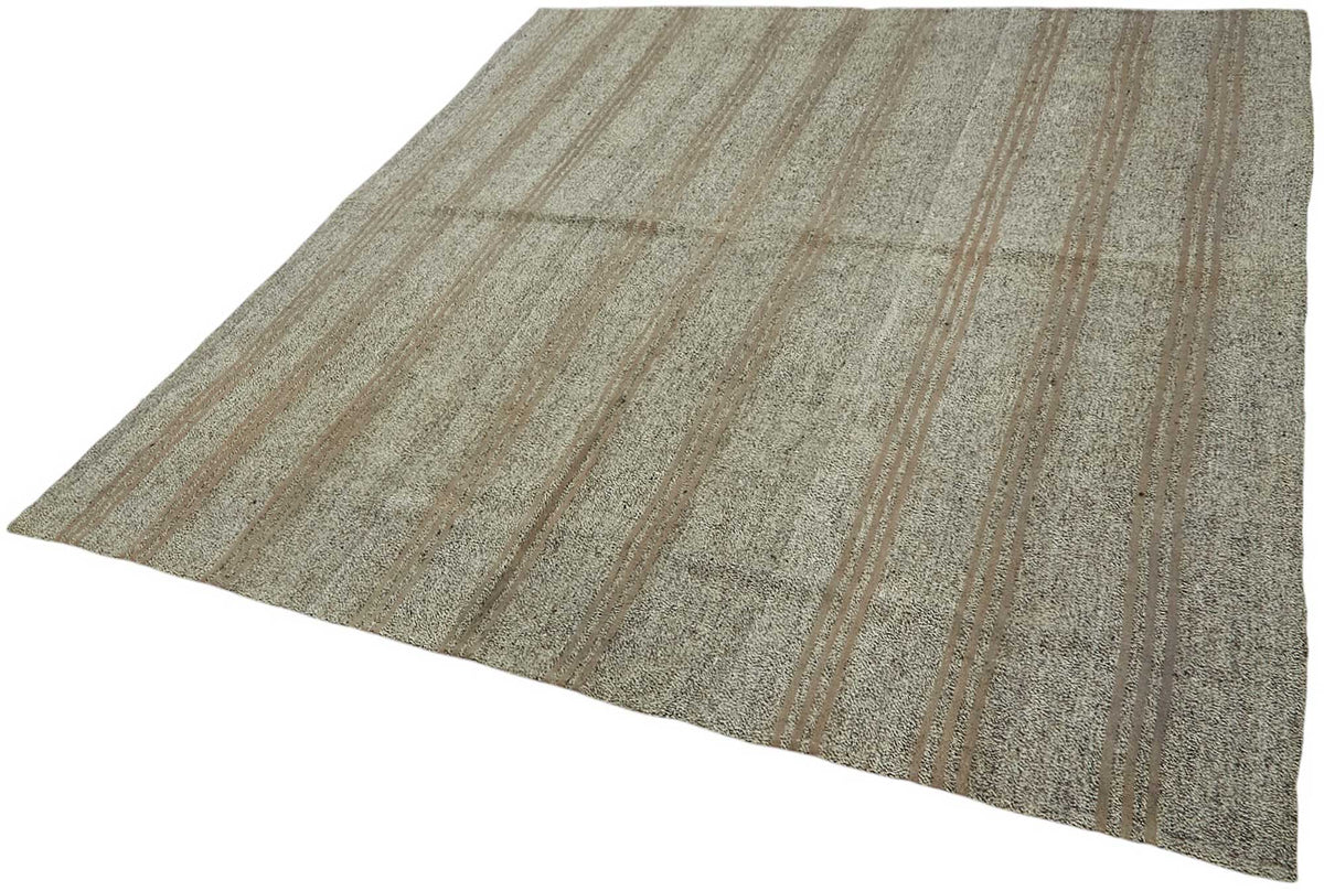 Truvo Antrasit Gri Taba Çizgili Keçi Kılı Dokuma Modern Kilim 230x245 cm – doku yakın çekim
