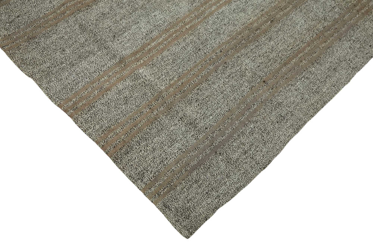 Truvo Antrasit Gri Taba Çizgili Keçi Kılı Dokuma Modern Kilim 230x245 cm – detay görünümü