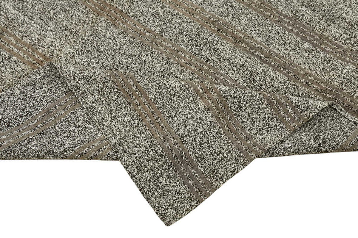 Truvo Antrasit Gri Taba Çizgili Keçi Kılı Dokuma Modern Kilim 230x245 cm – kenar detayı