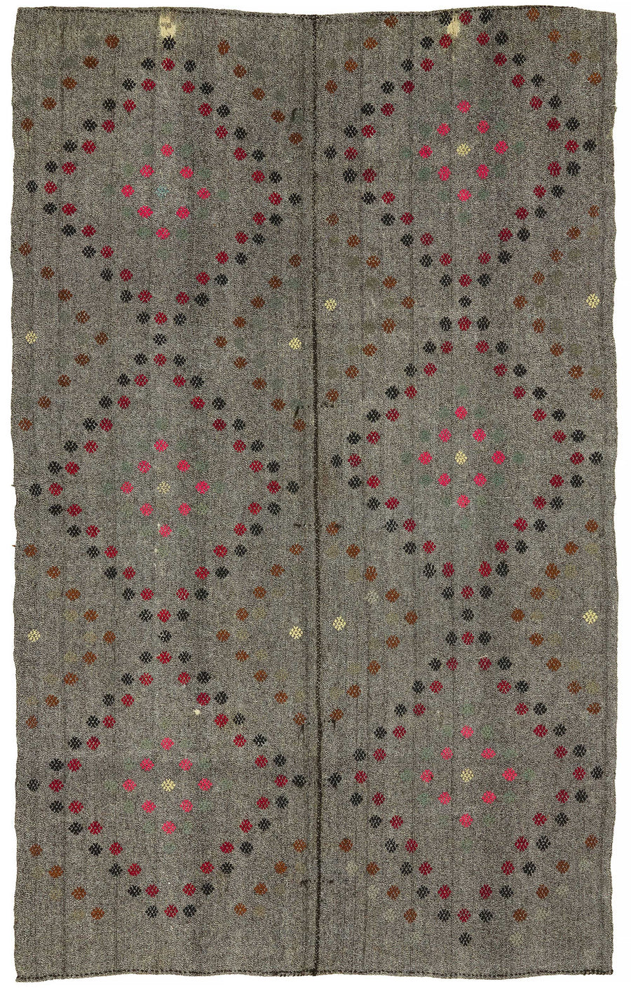 Truvo Madalyon Desenli Gri ve Kırmızı Dokuma Kilim 206x300 cm