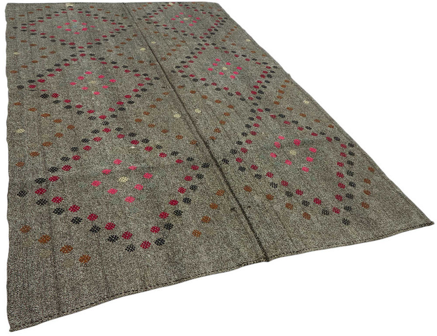 Truvo Madalyon Desenli Gri ve Kırmızı Dokuma Kilim 206x300 cm – genel görünüm