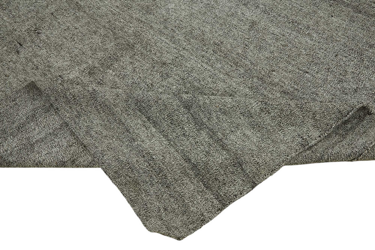 Truvo Gri Düz Modern Keçi Kılı El Dokuma Kilim 198x240 cm – kenar detayı