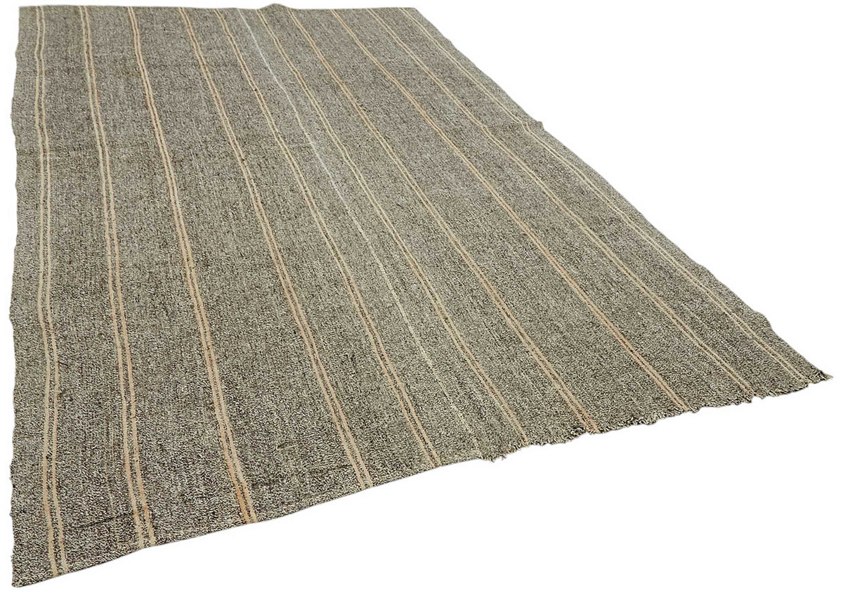 Truvo Gri Bej Çizgili Keçi Kılı Dokuma Modern Kilim 190x300 cm – genel görünüm