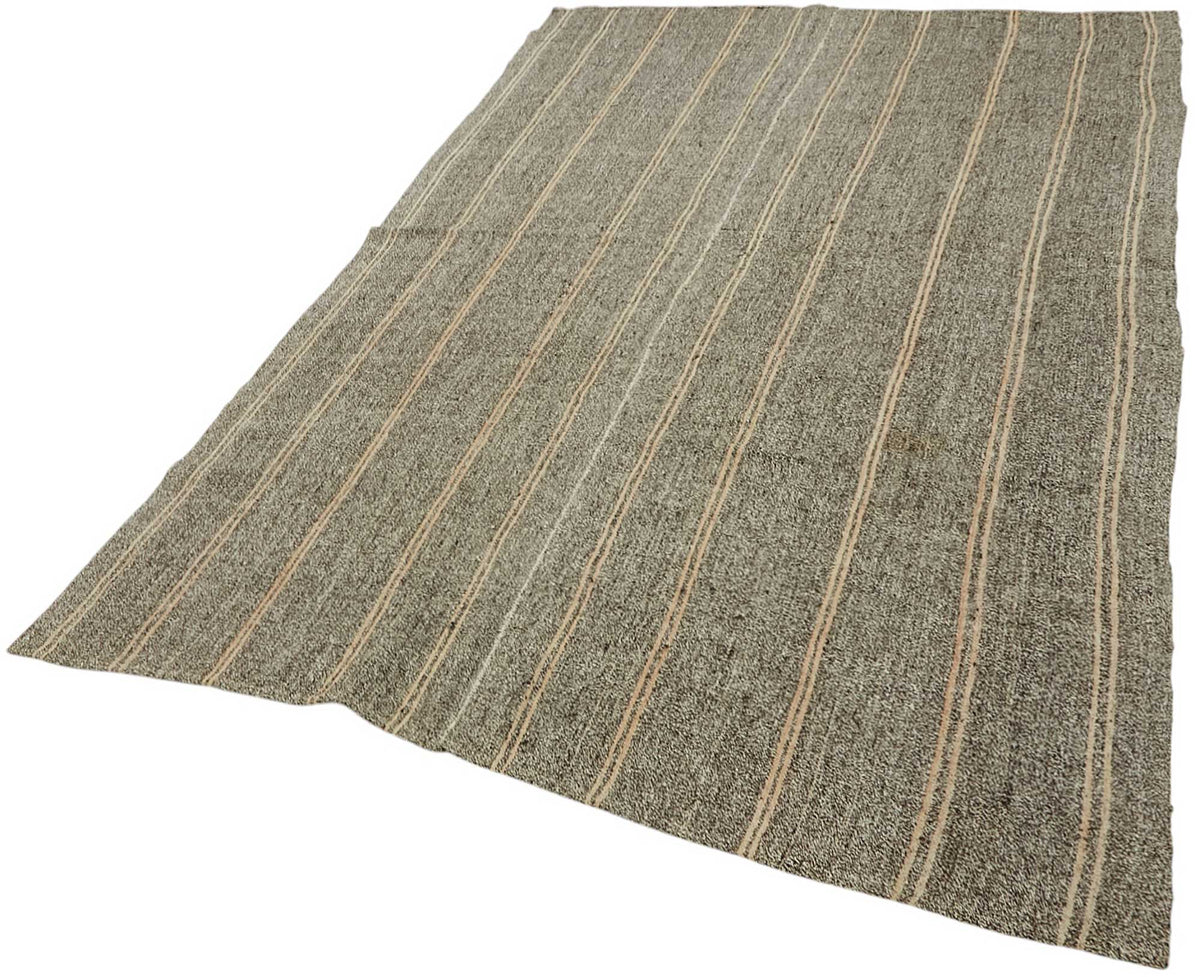 Truvo Gri Bej Çizgili Keçi Kılı Dokuma Modern Kilim 190x300 cm – doku yakın çekim