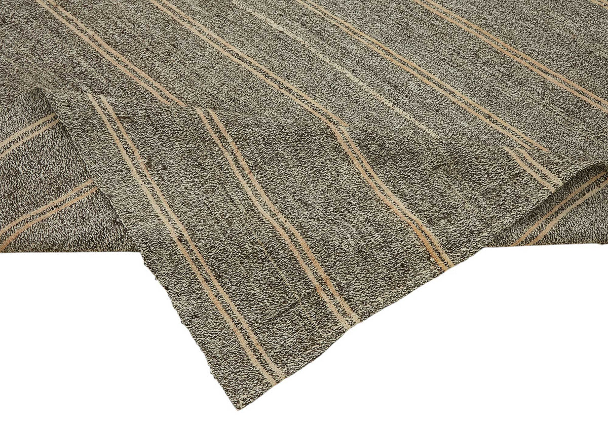 Truvo Gri Bej Çizgili Keçi Kılı Dokuma Modern Kilim 190x300 cm – kenar detayı