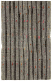 Truvo Gri Siyah Çizgili Keçi Kılı El Dokuma Kilim 186x290 cm