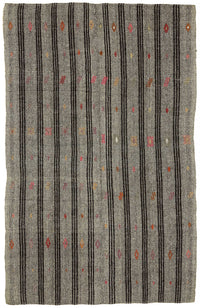 Truvo Gri Siyah Çizgili Keçi Kılı El Dokuma Kilim 186x290 cm