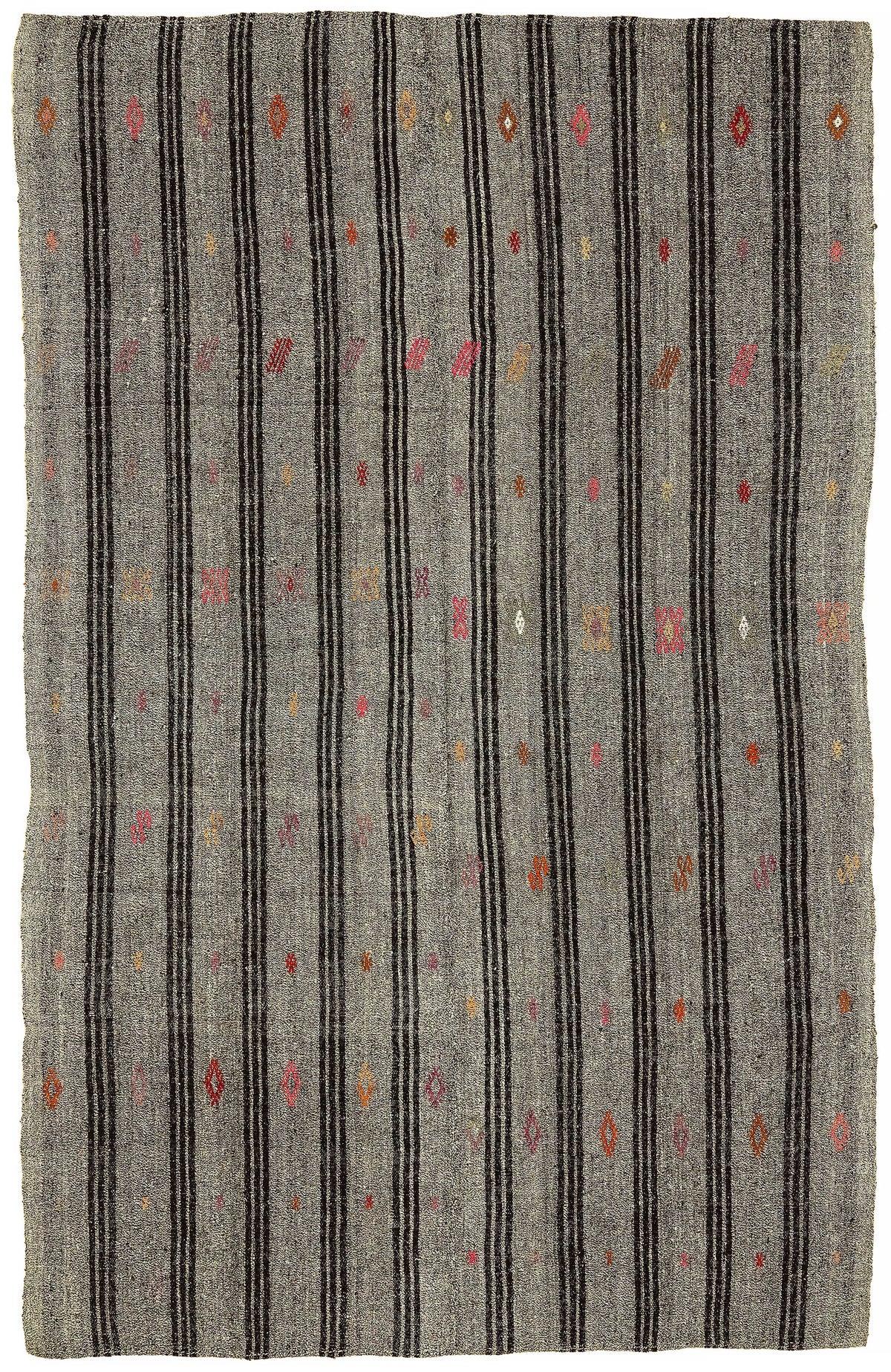 Truvo Gri Siyah Çizgili Keçi Kılı El Dokuma Kilim 186x290 cm