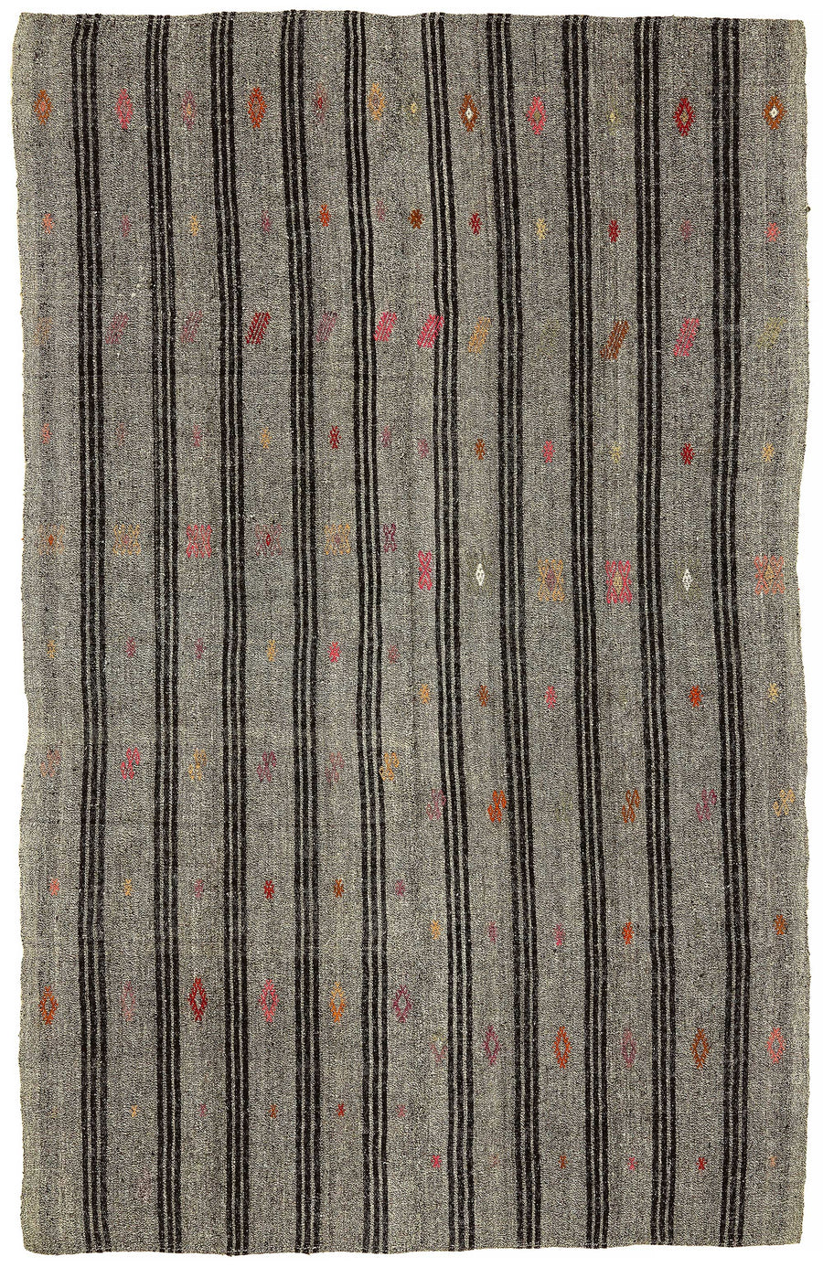 Truvo Gri Siyah Çizgili Keçi Kılı El Dokuma Kilim 186x290 cm