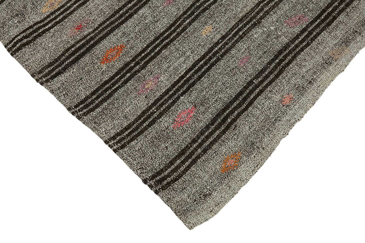 Truvo Gri Siyah Çizgili Keçi Kılı El Dokuma Kilim 186x290 cm – detay görünümü
