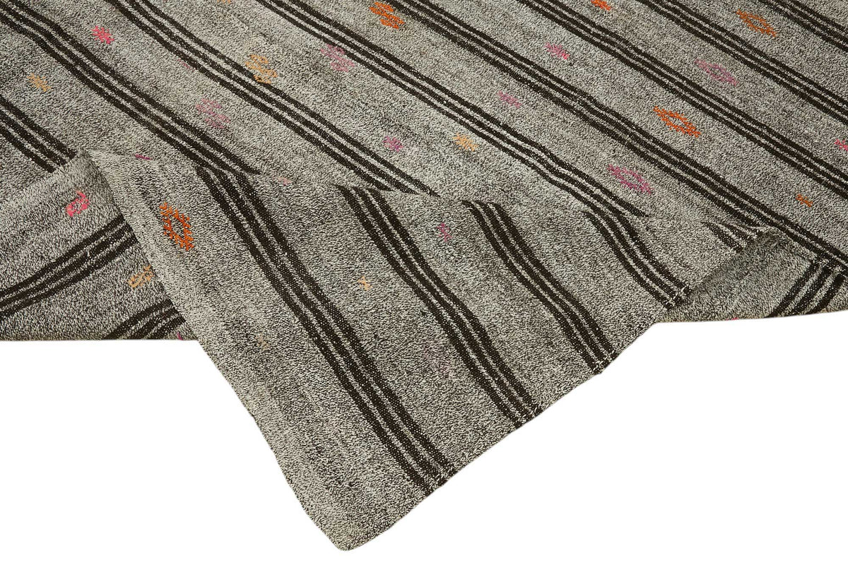 Truvo Gri Siyah Çizgili Keçi Kılı El Dokuma Kilim 186x290 cm – kenar detayı
