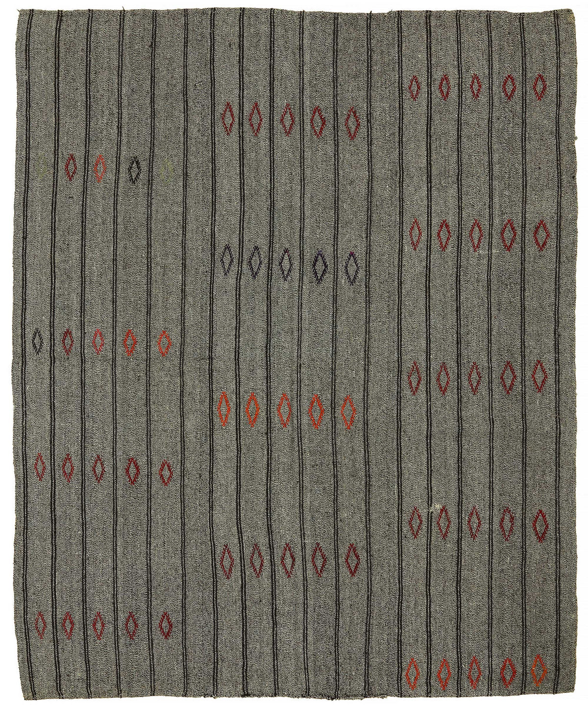 Truvo Gri Siyah Geometrik Desenli Keçi Kılı Kilim 216x263 cm