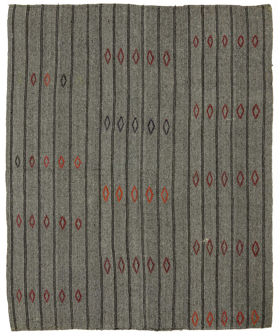 Truvo Gri Siyah Geometrik Desenli Keçi Kılı Kilim 216x263 cm