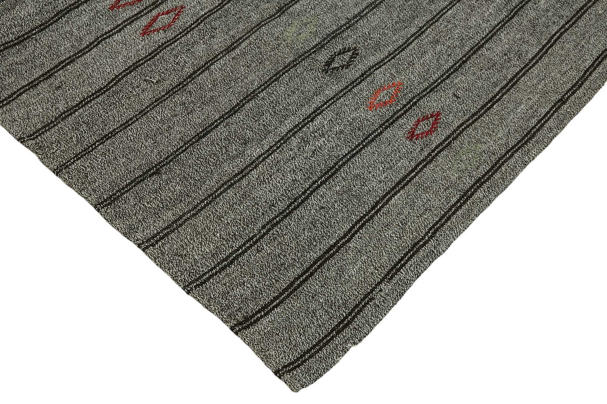 Truvo Gri Siyah Geometrik Desenli Keçi Kılı Kilim 216x263 cm – detay görünümü
