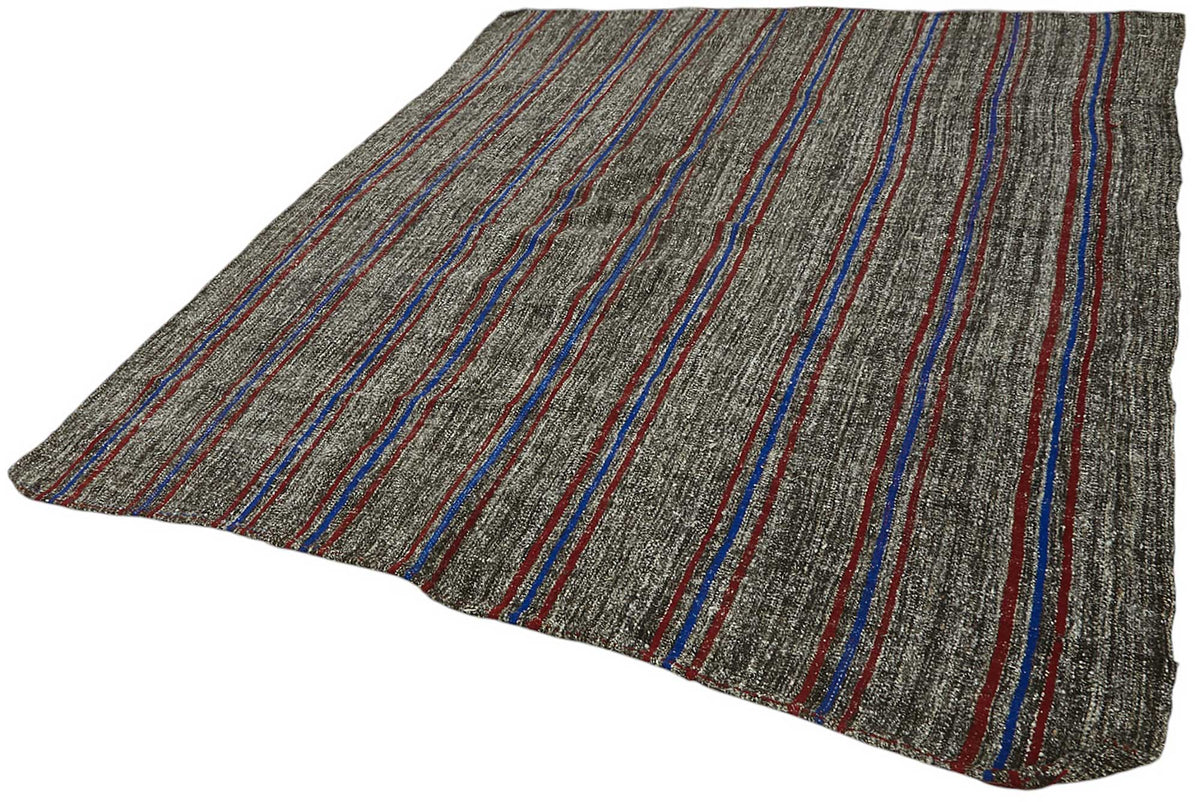 Truvo Kıl Kilim Gri Lacivert Çizgili Modern Dokuma 202x244 cm 47226 – doku yakın çekim