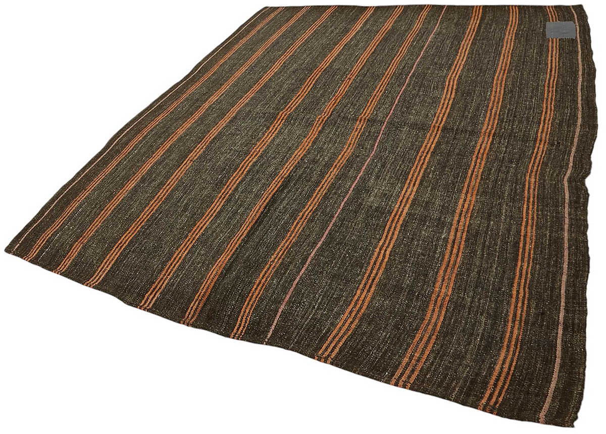Truvo Kahverengi Turuncu Çizgili Keçi Kılı Kilim 200x251 cm – doku yakın çekim