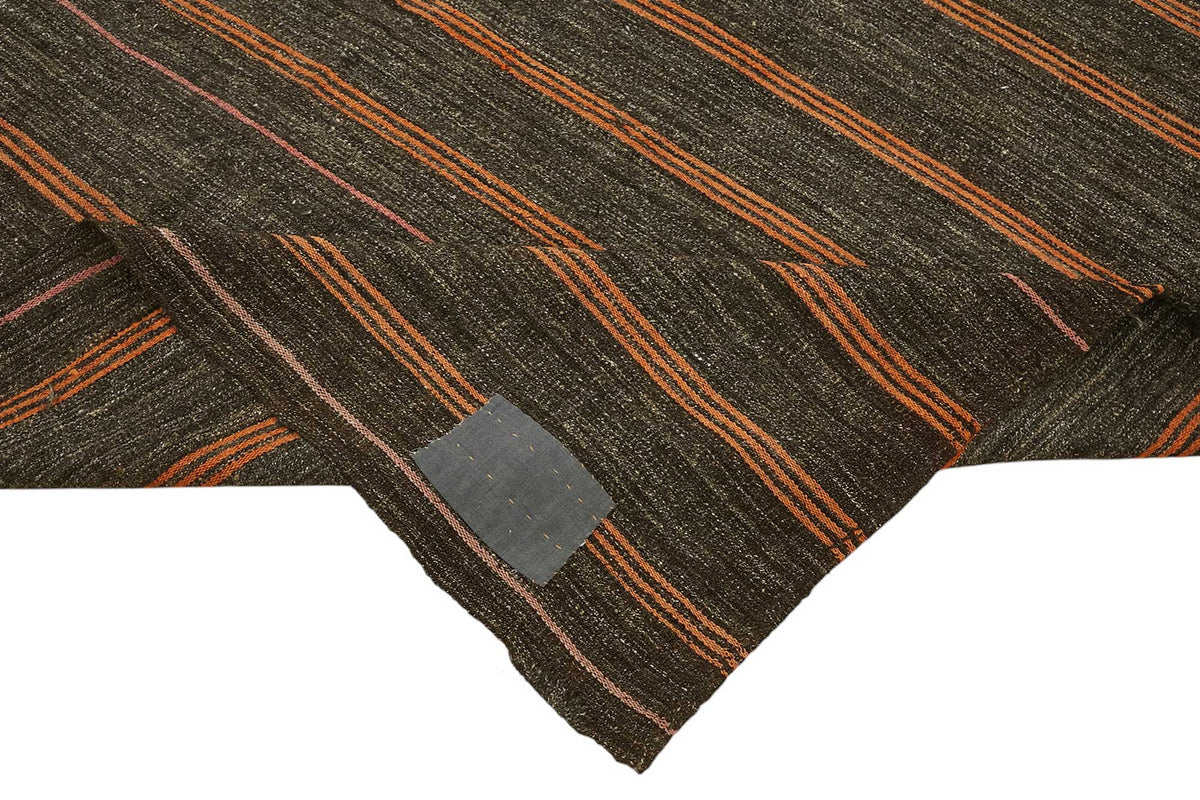 Truvo Kahverengi Turuncu Çizgili Keçi Kılı Kilim 200x251 cm – kenar detayı