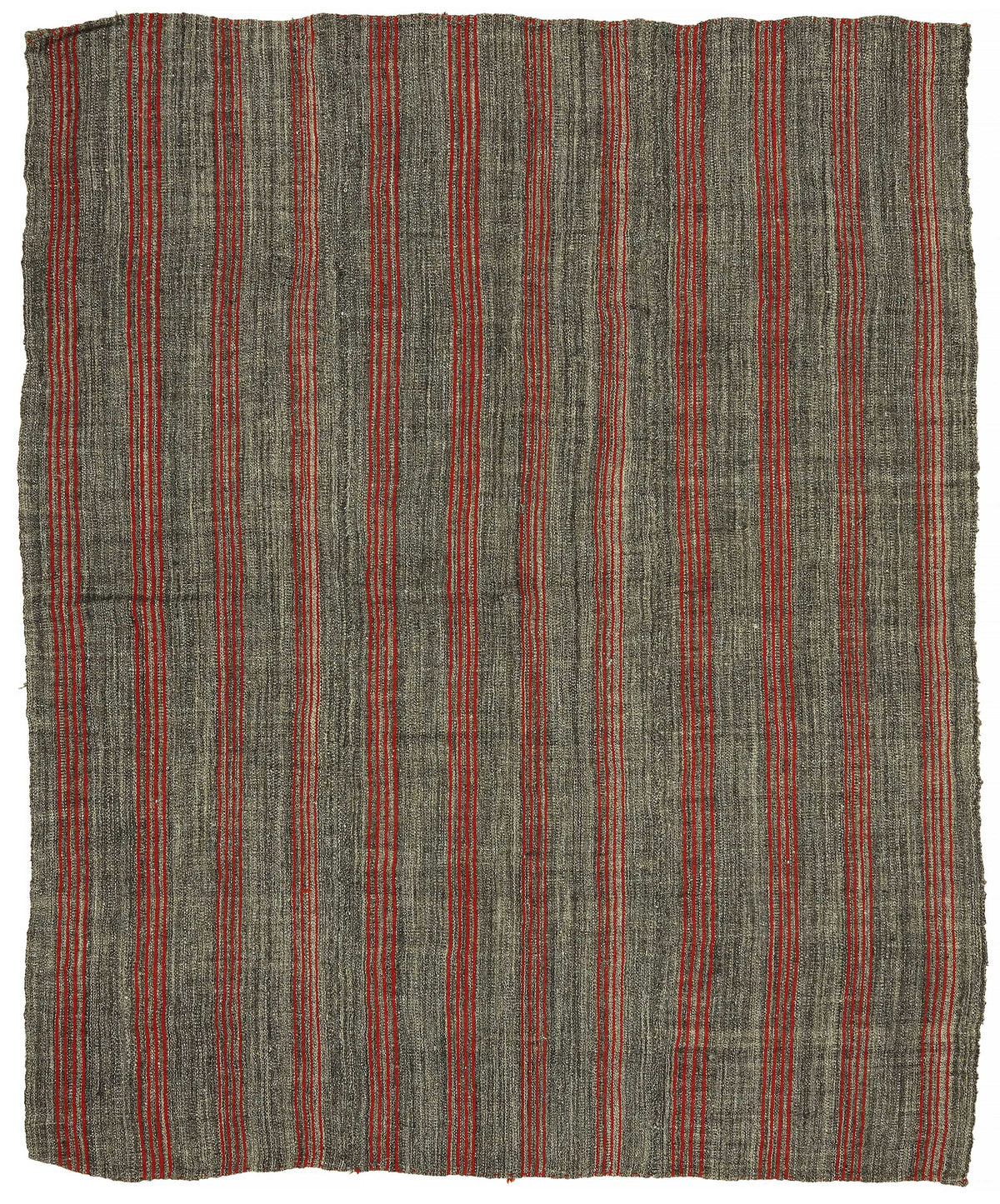 Truvo Gri Kırmızı Çizgili Etnik Keçi Kılı El Dokuma Kilim 205x251 cm
