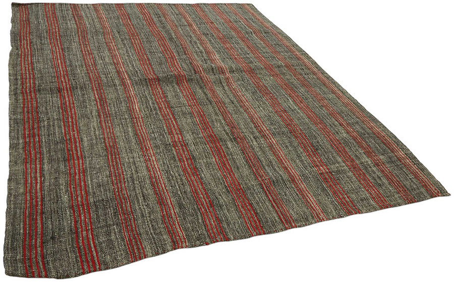 Truvo Gri Kırmızı Çizgili Etnik Keçi Kılı El Dokuma Kilim 205x251 cm – genel görünüm
