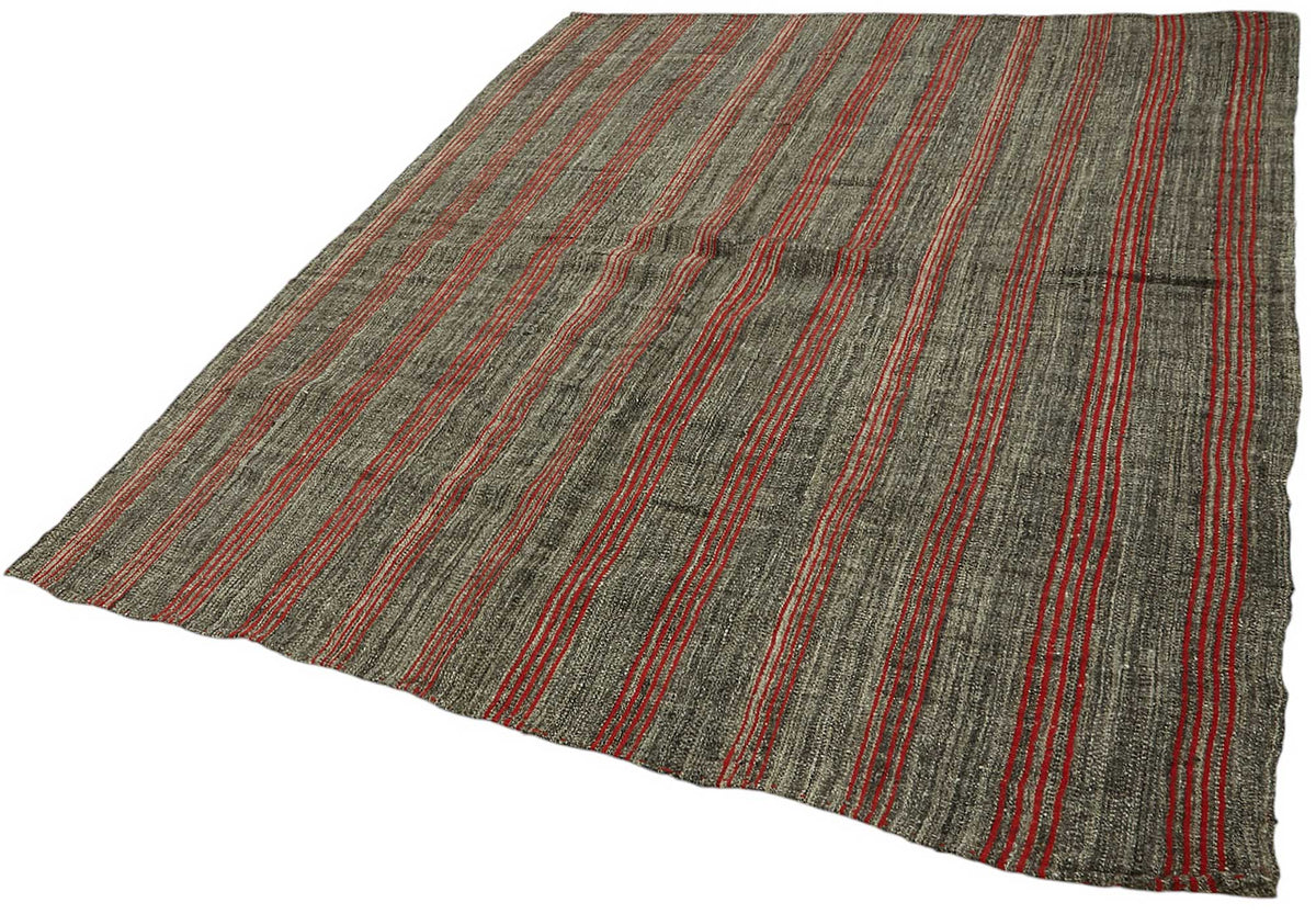 Truvo Gri Kırmızı Çizgili Etnik Keçi Kılı El Dokuma Kilim 205x251 cm – doku yakın çekim