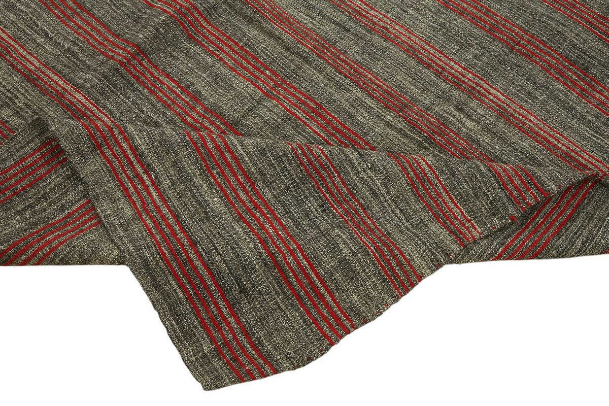 Truvo Gri Kırmızı Çizgili Etnik Keçi Kılı El Dokuma Kilim 205x251 cm – kenar detayı