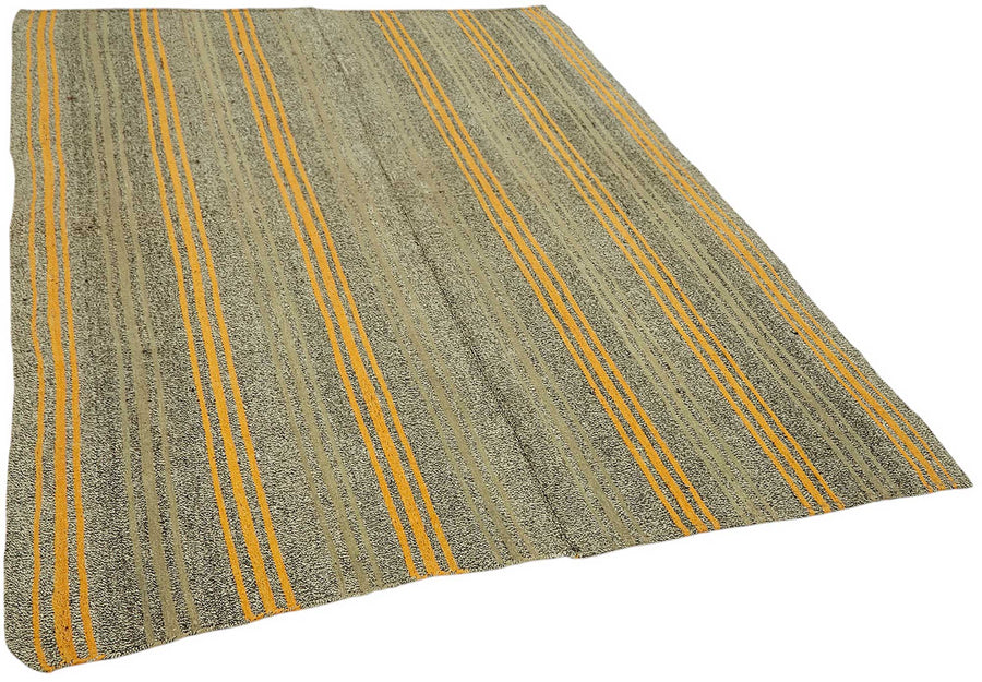 Truvo Gri Turuncu Çizgili Keçi Kılı El Dokuma Kilim 180x226 cm – genel görünüm