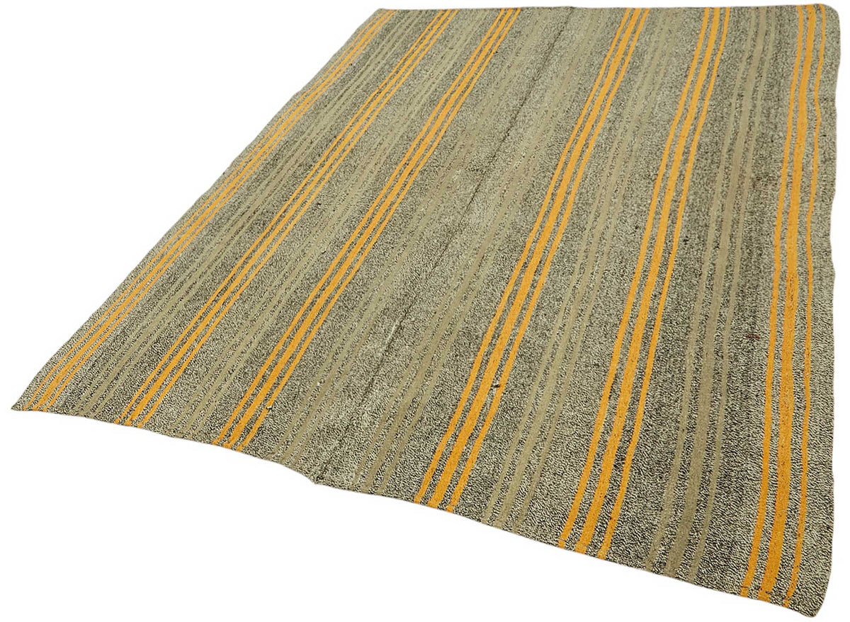 Truvo Gri Turuncu Çizgili Keçi Kılı El Dokuma Kilim 180x226 cm – doku yakın çekim
