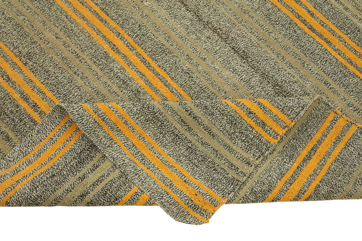 Truvo Gri Turuncu Çizgili Keçi Kılı El Dokuma Kilim 180x226 cm – kenar detayı